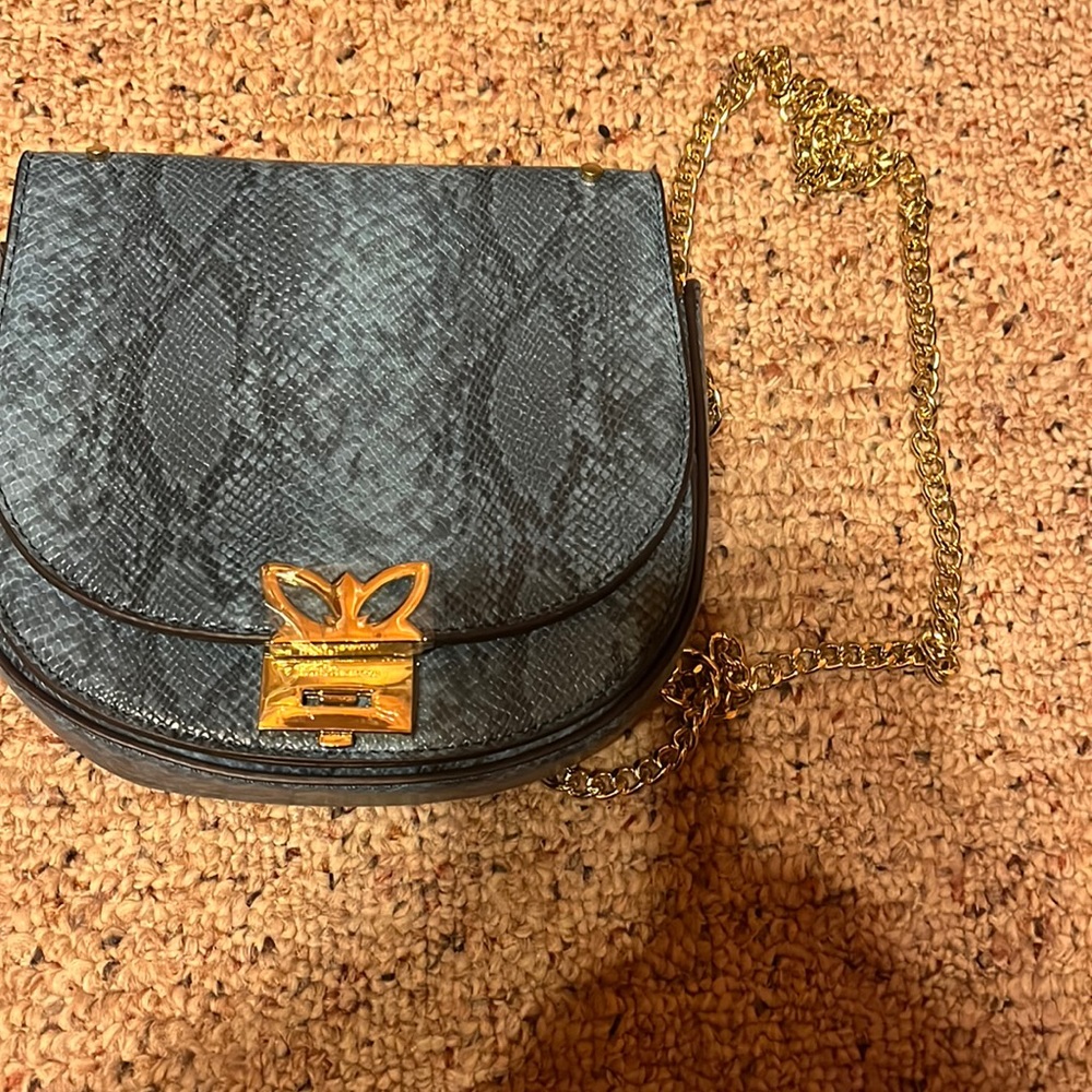 BCBG Rory blur and white snakeskin shoulder bag